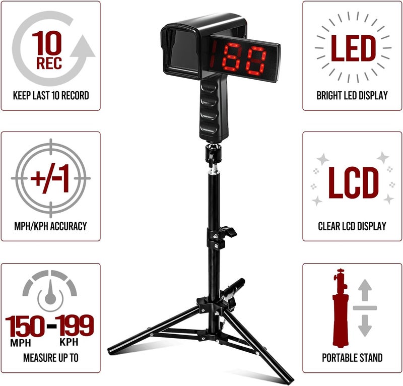 PLAYAPUT Baseball Radar Guns - Speed Sensors Baseball Speed Training Equipment with LED+LCD Larger Display, Handheld or Hand Free Speed Radar Gun for All Baseball Players| with Tripod - Image 3